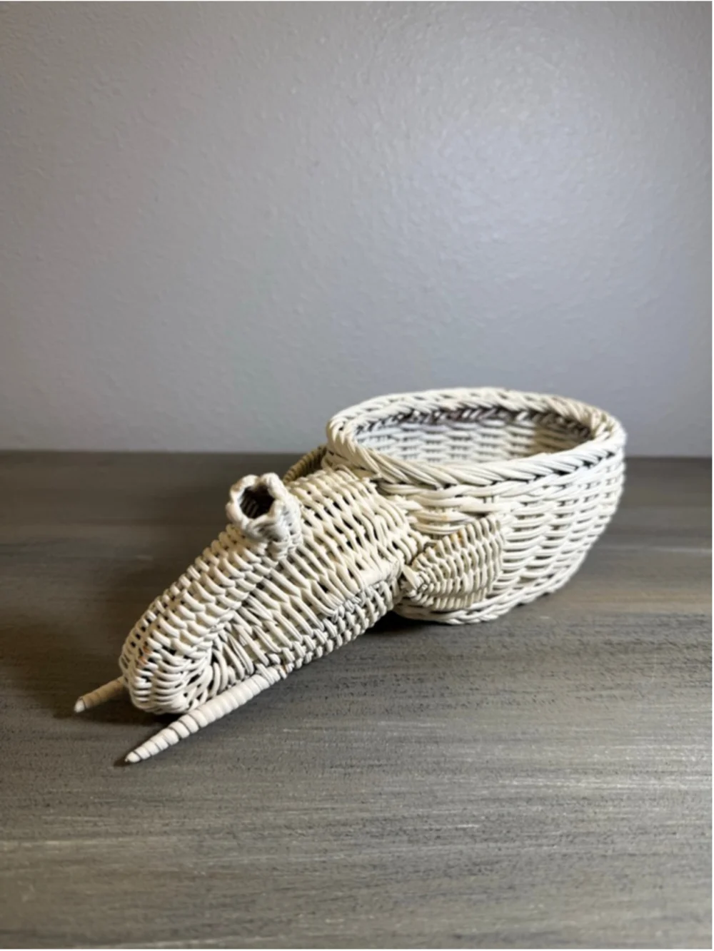 vintage white wicker elephant planter trinket basket Boho MCM
